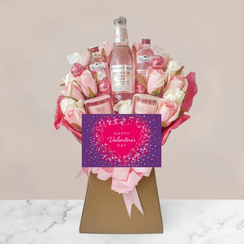 Valentines Pink Gin and Tonic, Lindor and Yankee Candle Bouquet