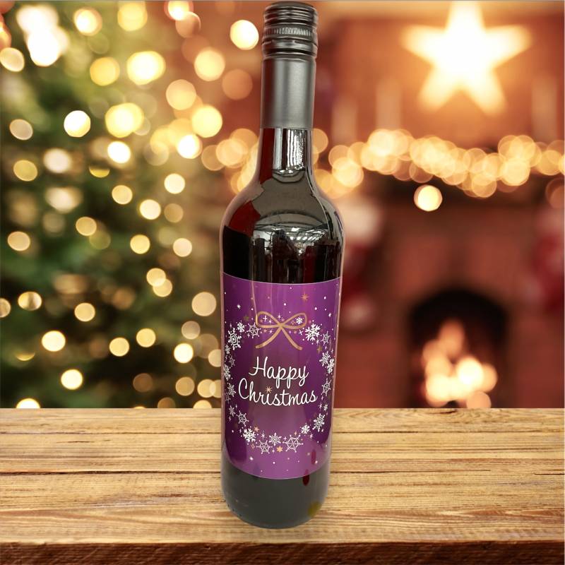 Happy Christmas Bottle of Merlot Red Wine