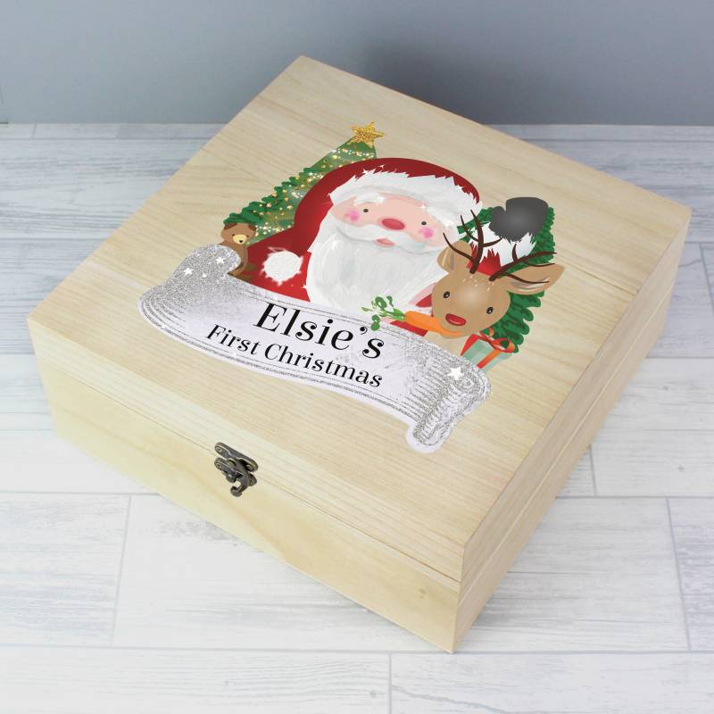 Personalised Colourful Santa Large Wooden Christmas Eve Box