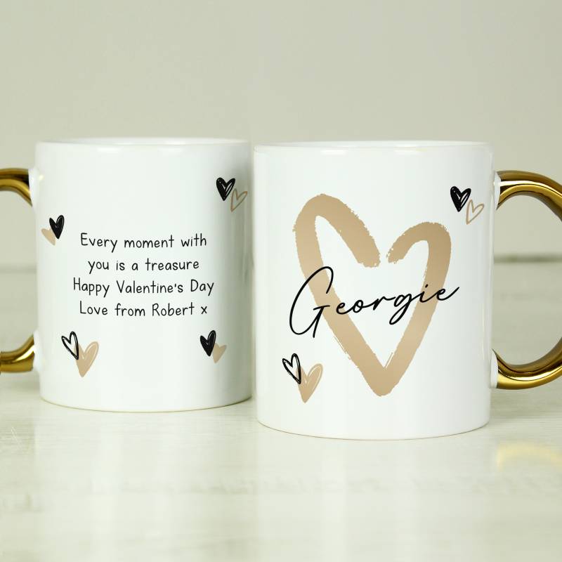 Personalised Hearts Gold Handled Mug